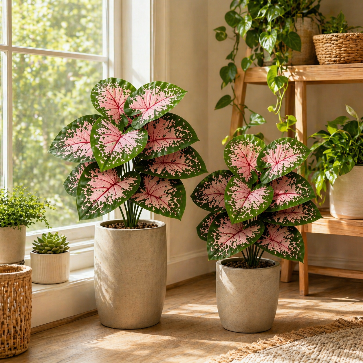 2-Pack 12-Head Artificial Pink Caladium Plants