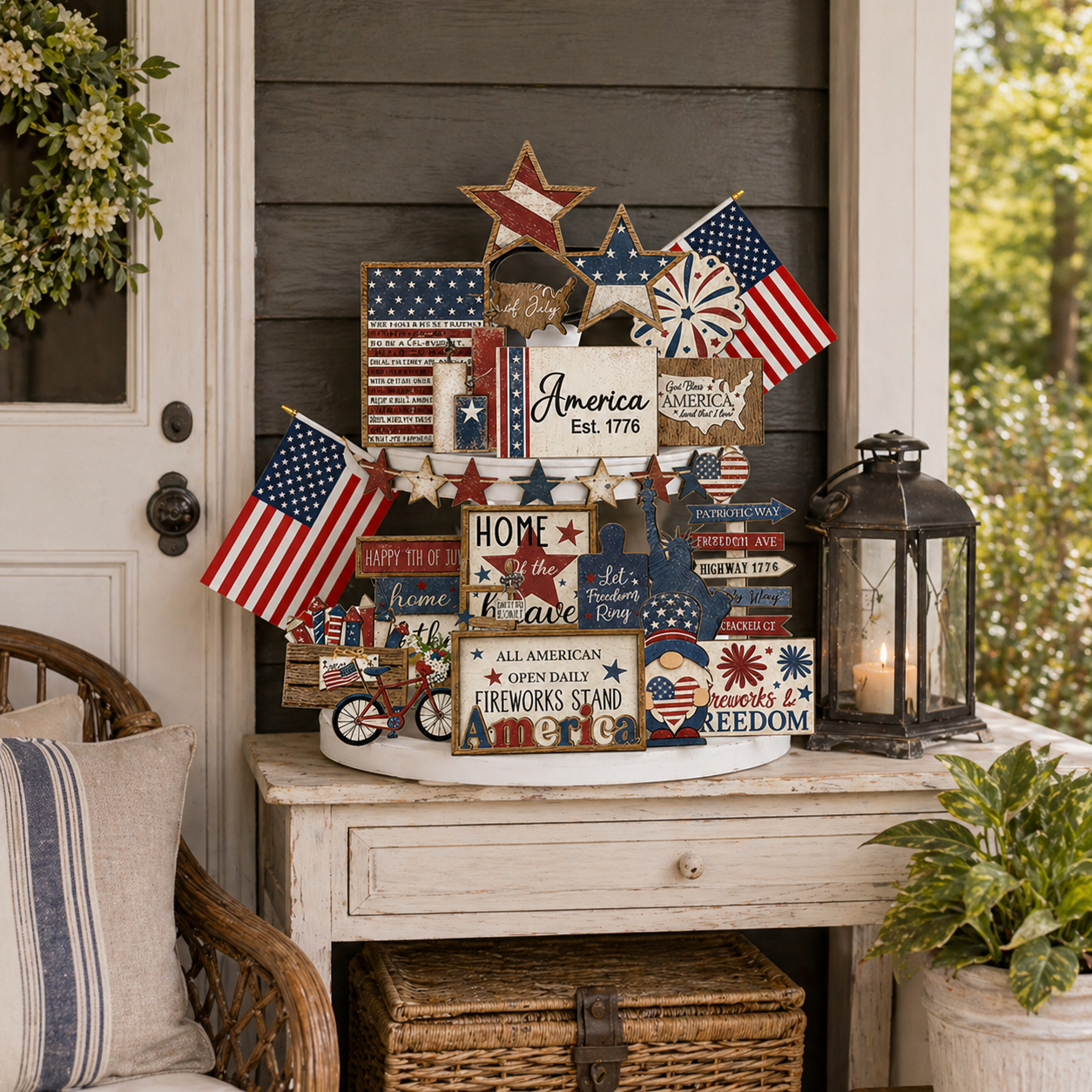 25-Piece Patriotic Tiered Tray Decor Set