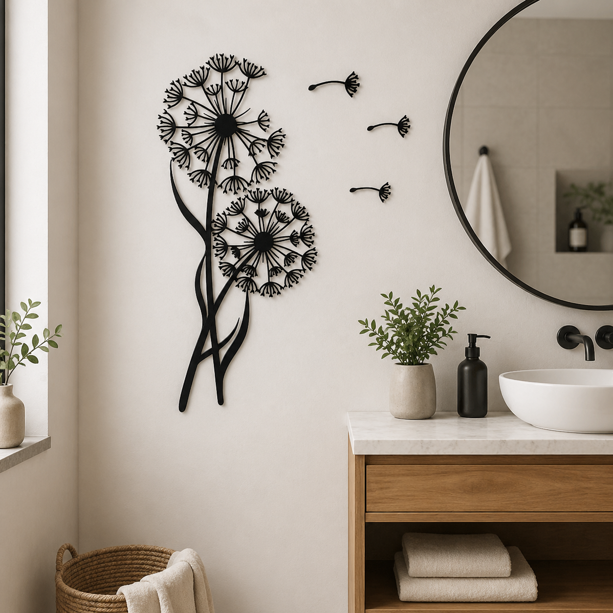 Black Metal Dandelion Wall Art Decor