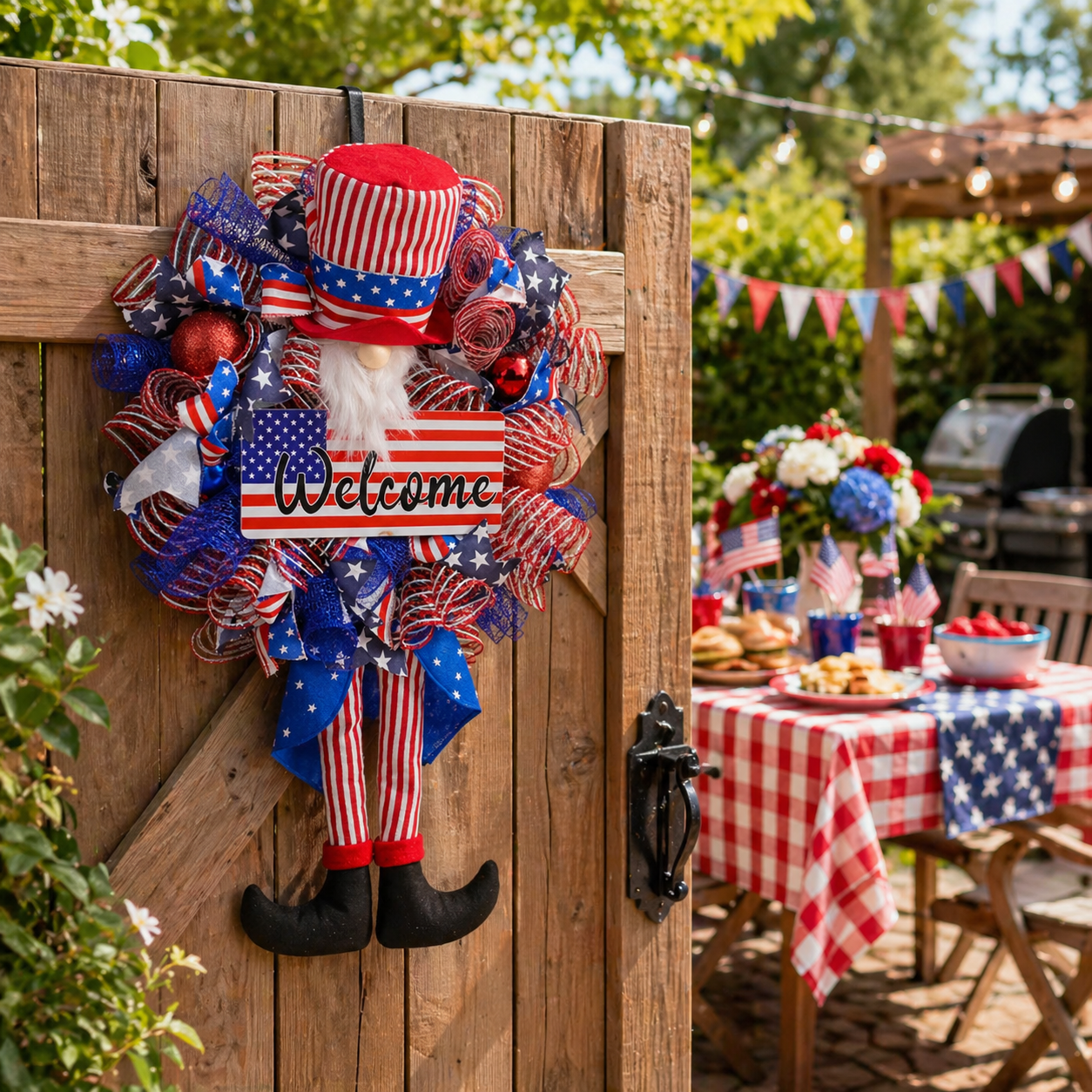 1-Piece 3D Patriotic Gnome Wreath Decor