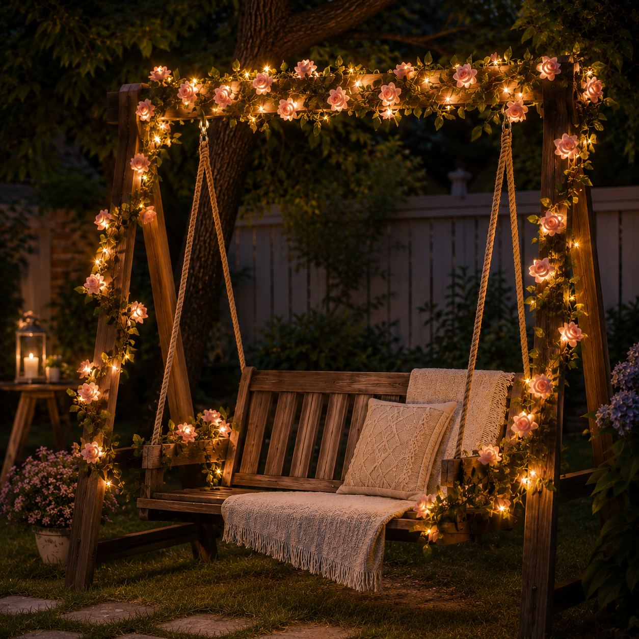 78.7 in 20 Warm LED Champagne Rose Garland String Lights
