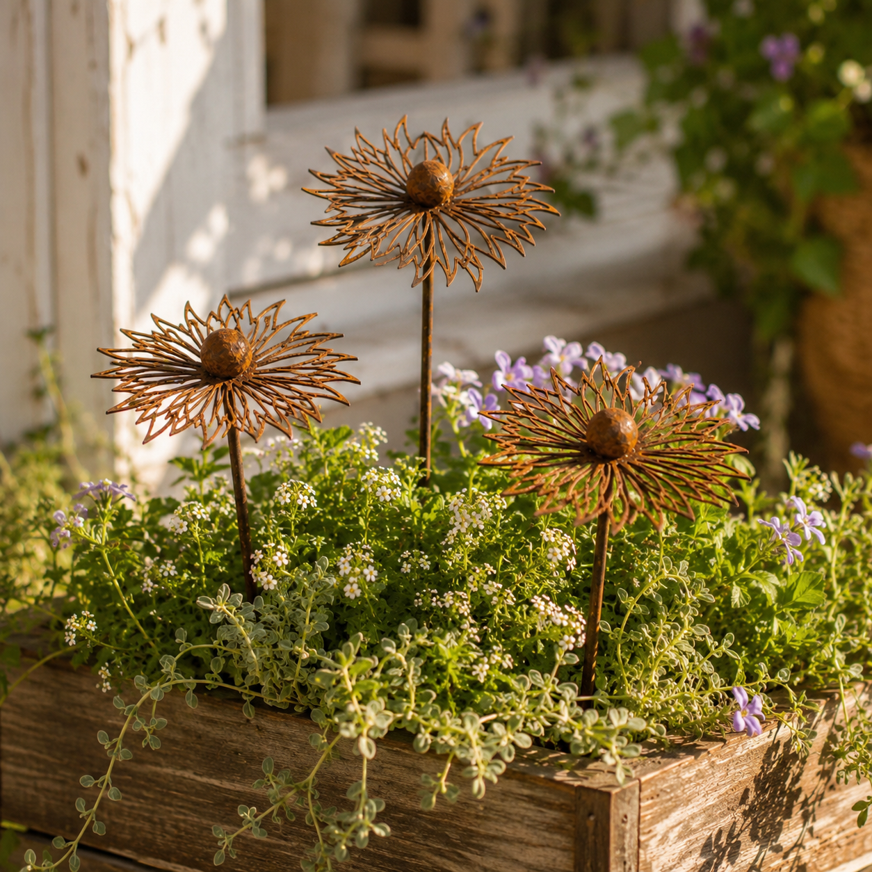 Rustic Cornflower Metal Garden Stakes