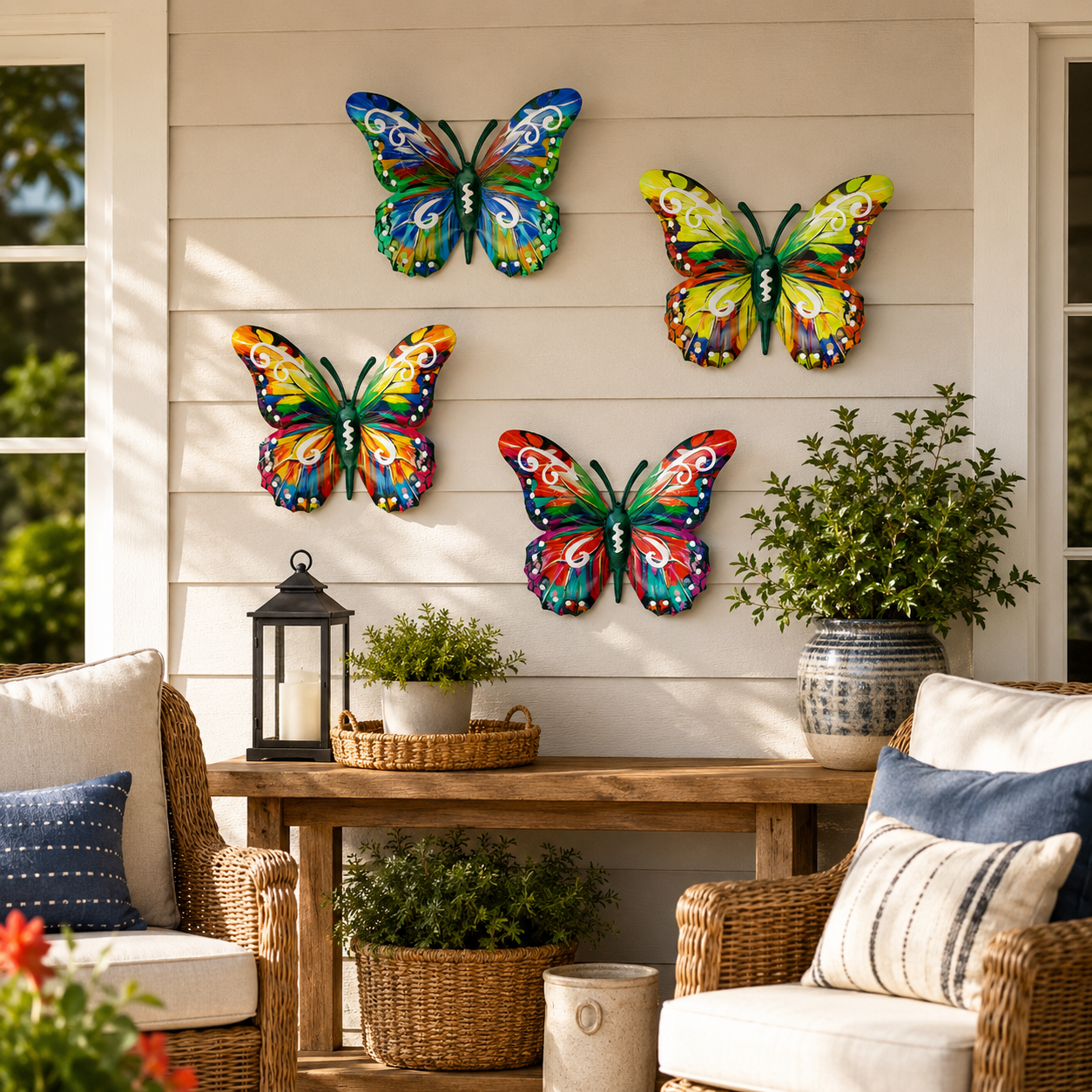 4-Pack Colorful Metal Butterfly Wall Decor, Hand-Painted Iron