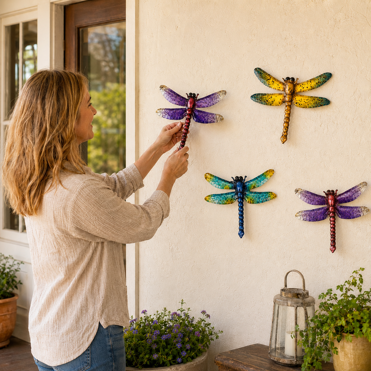 Colorful Metal Dragonfly Wall Decor Set of 3
