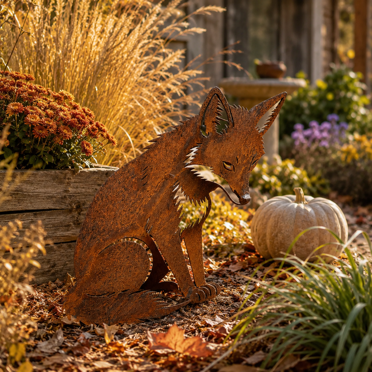 Rustic Metal Fox Garden Sculpture
