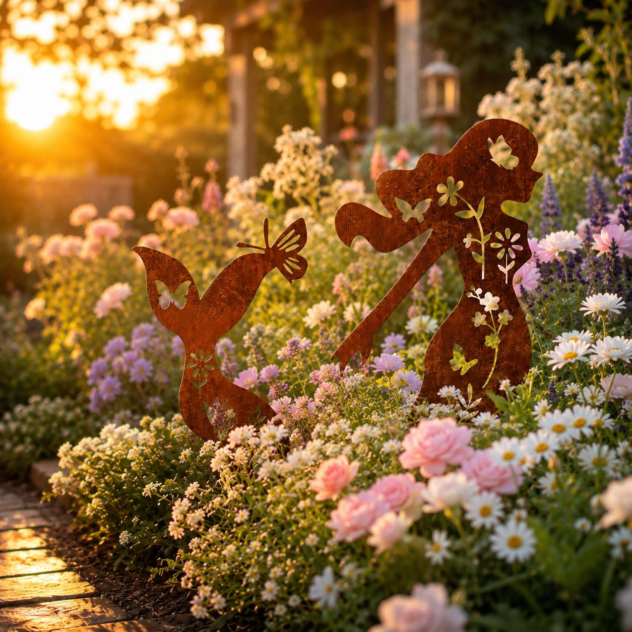 Rustic Mermaid Metal Garden Stake Set