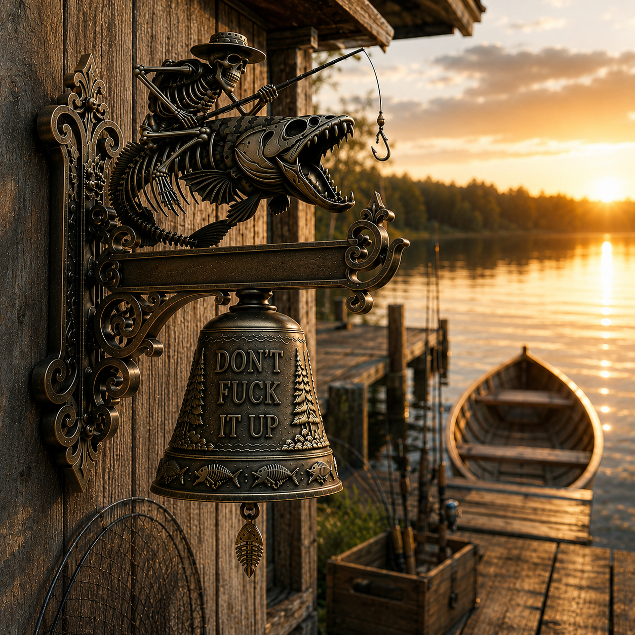 Skeleton Fisherman Wall Bell