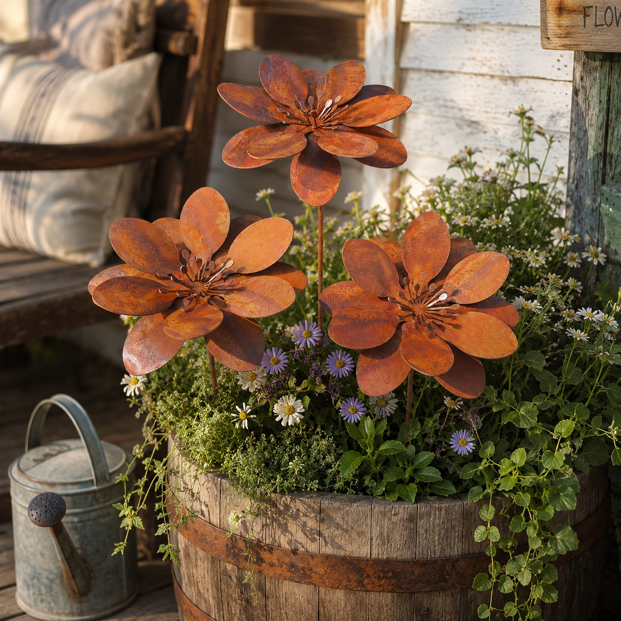 Rusty Metal Flower Garden Stake