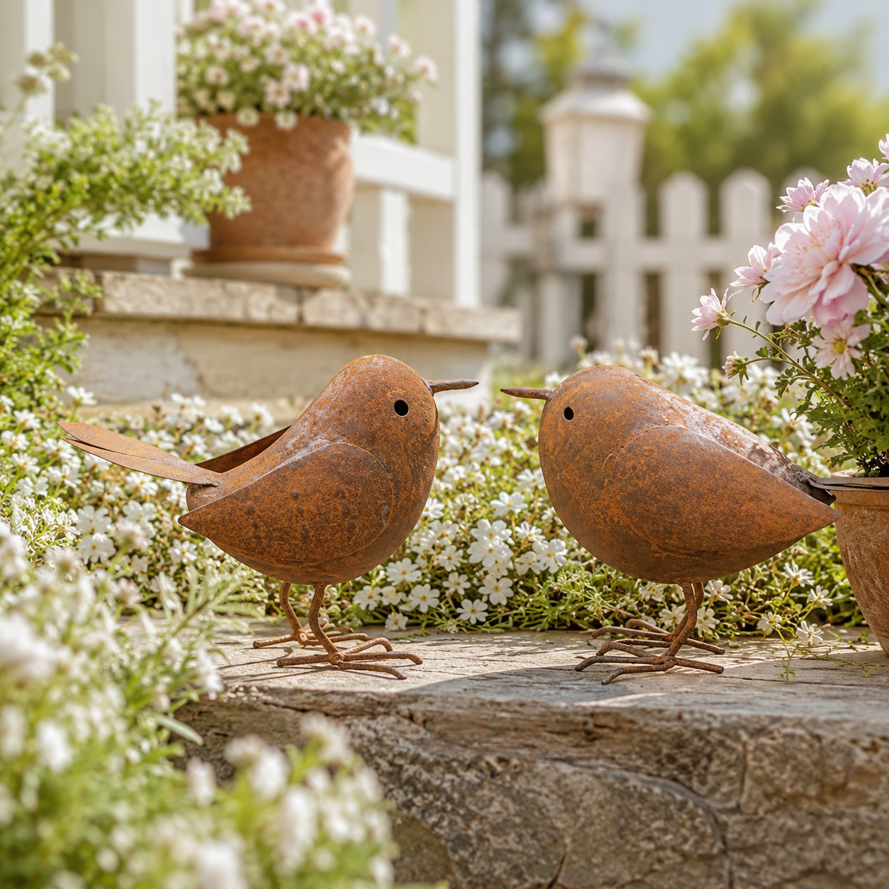 Rustic Metal Bird Figurines Set of 2