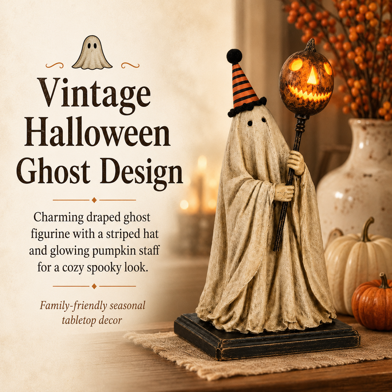 Halloween Ghost Figurine with Remote Control Light