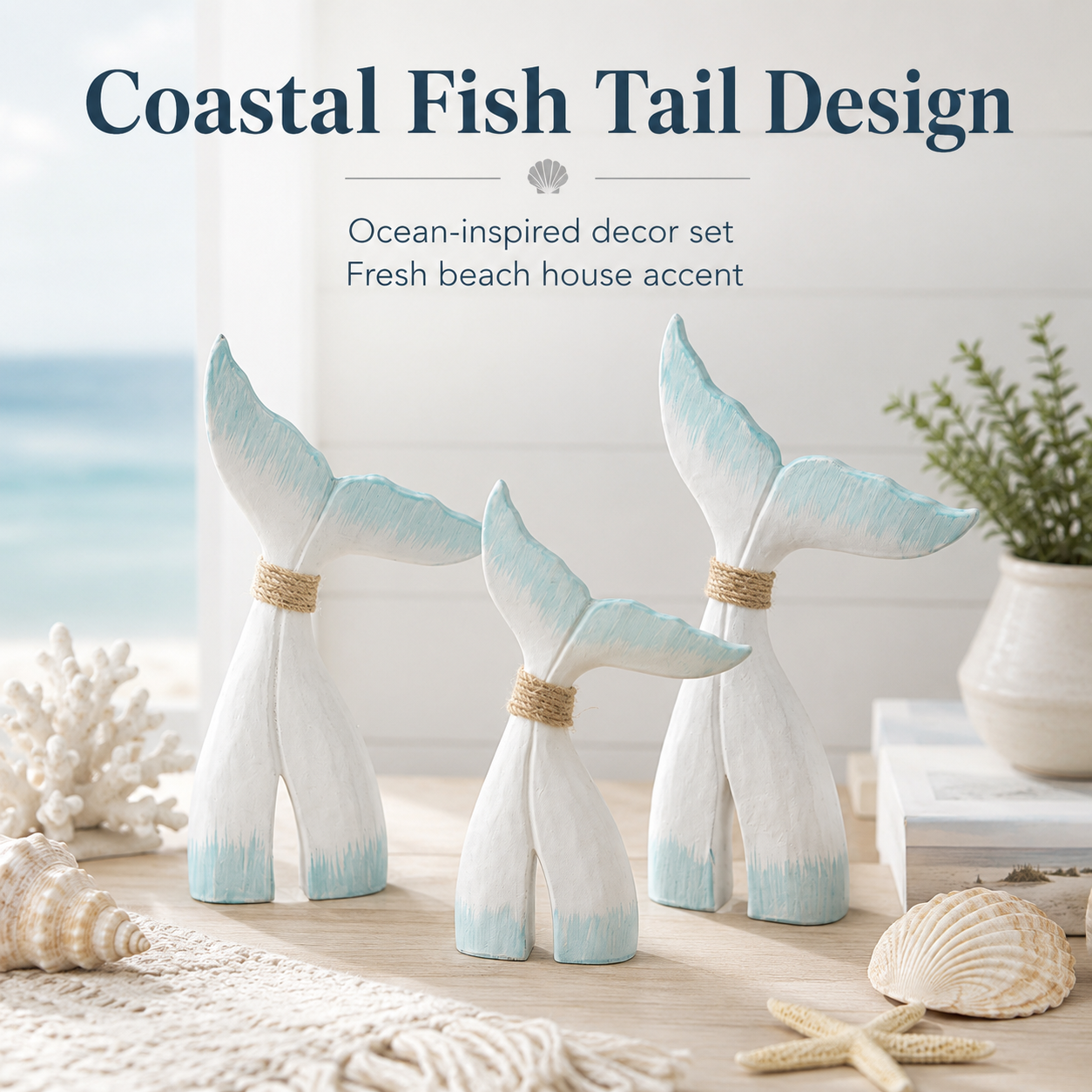 Coastal Fish Tail Table Decor Set of 3