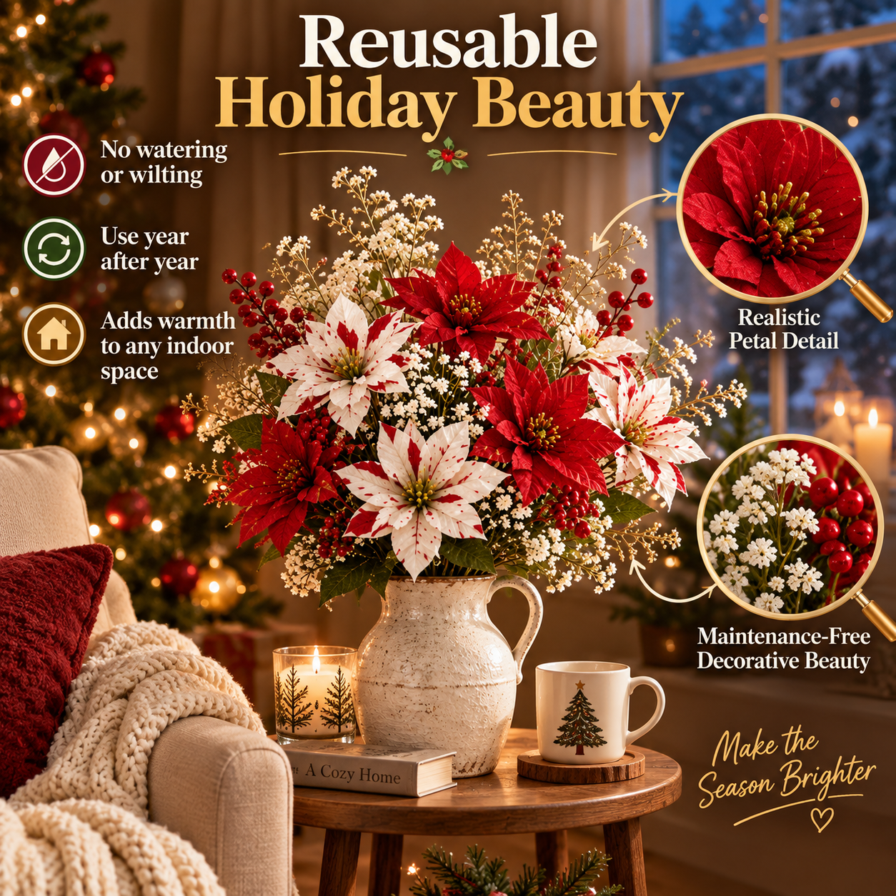 23pcs Christmas Artificial Poinsettia Flower Set