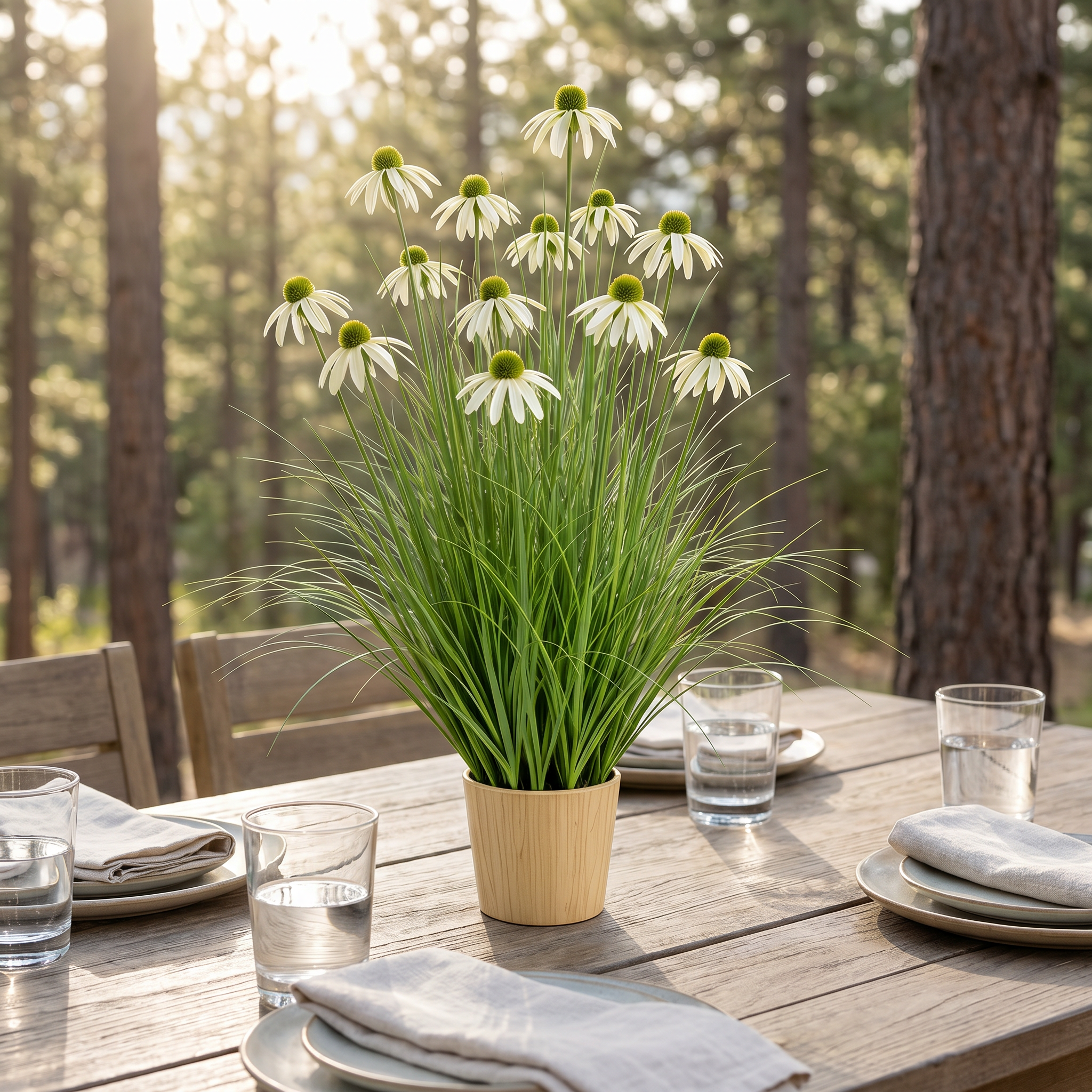 3-Head Artificial Coneflower Grass Plant