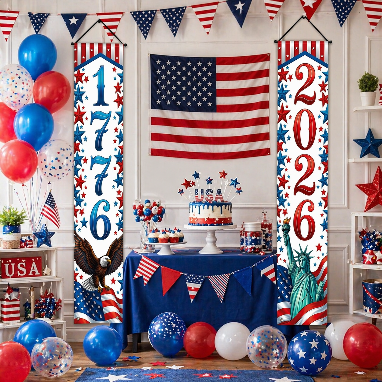 4-Piece Patriotic Porch Banner Set (1776–2026)