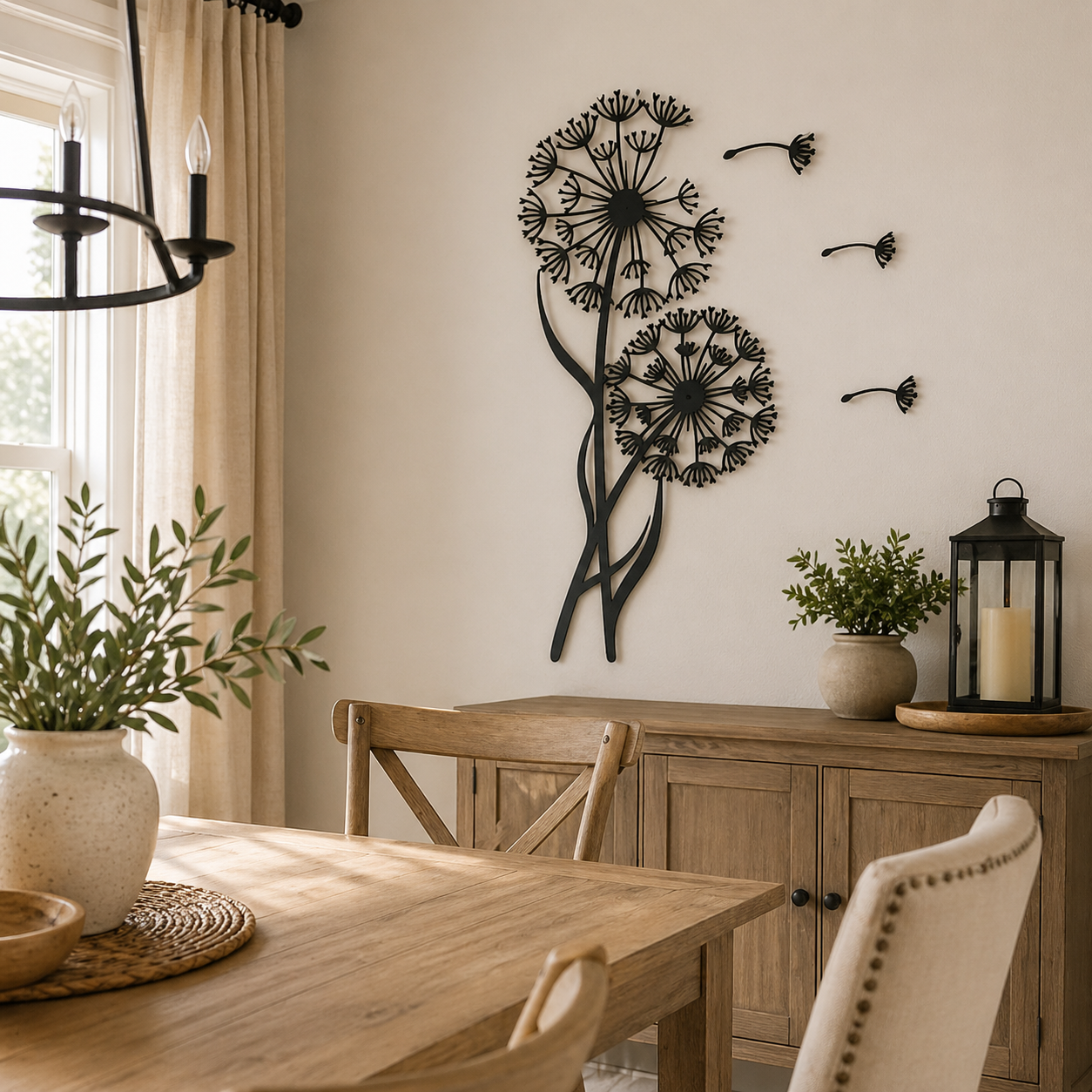 Black Metal Dandelion Wall Art Decor