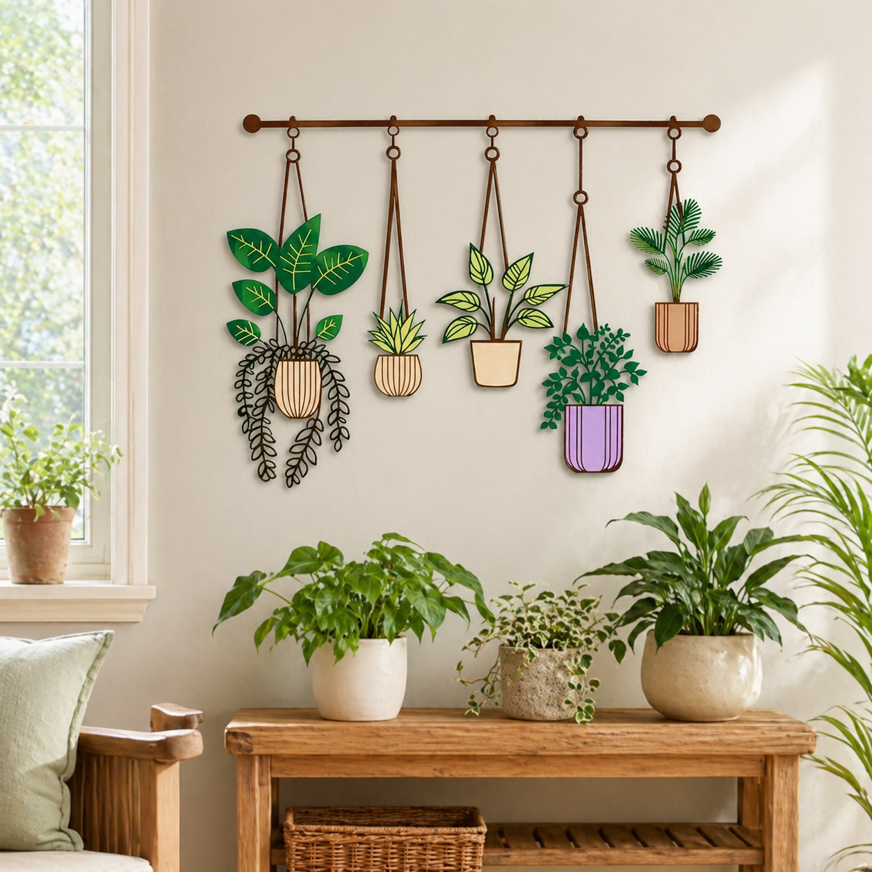 1-Piece Large Metal Hanging Plant Wall Decor