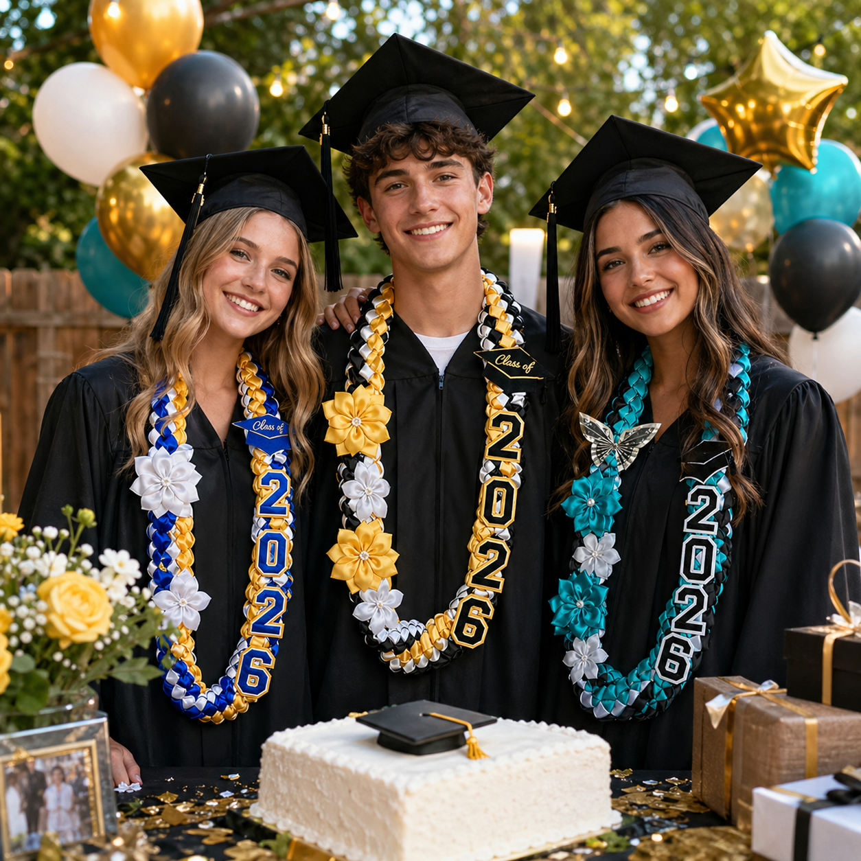 Class of 2026 Graduation Ribbon Lei with Handmade Flowers