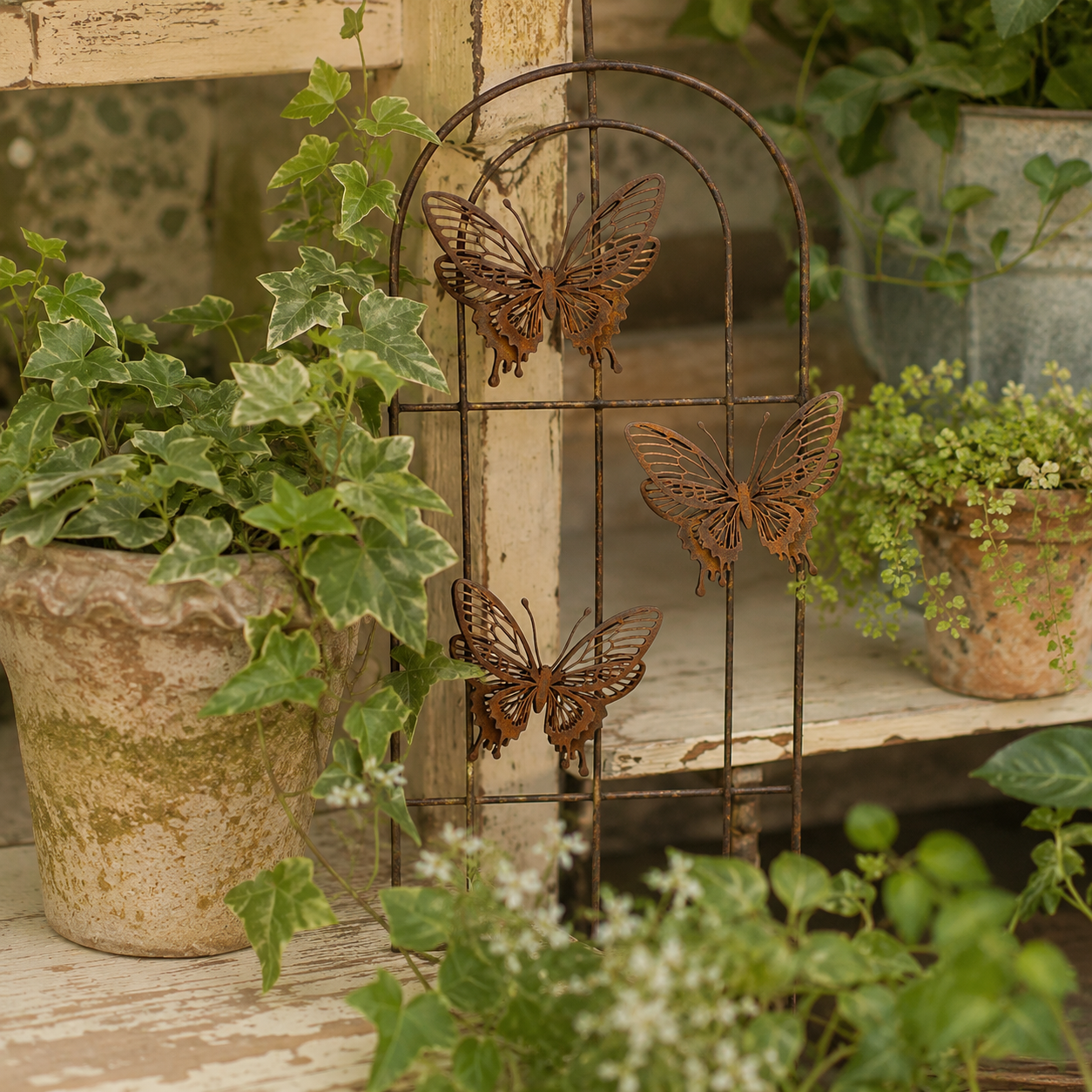 3-Piece Rust Metal 8-Wing Butterfly Wall & Garden Decor