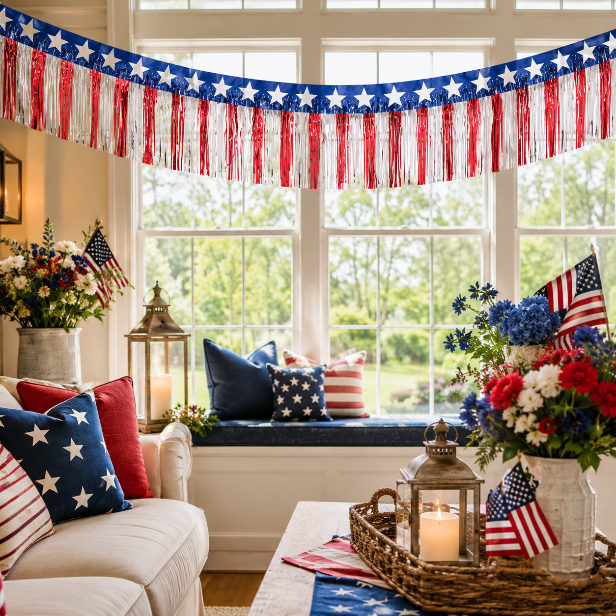 2-Pack Patriotic Red, White & Blue Fringe Banner