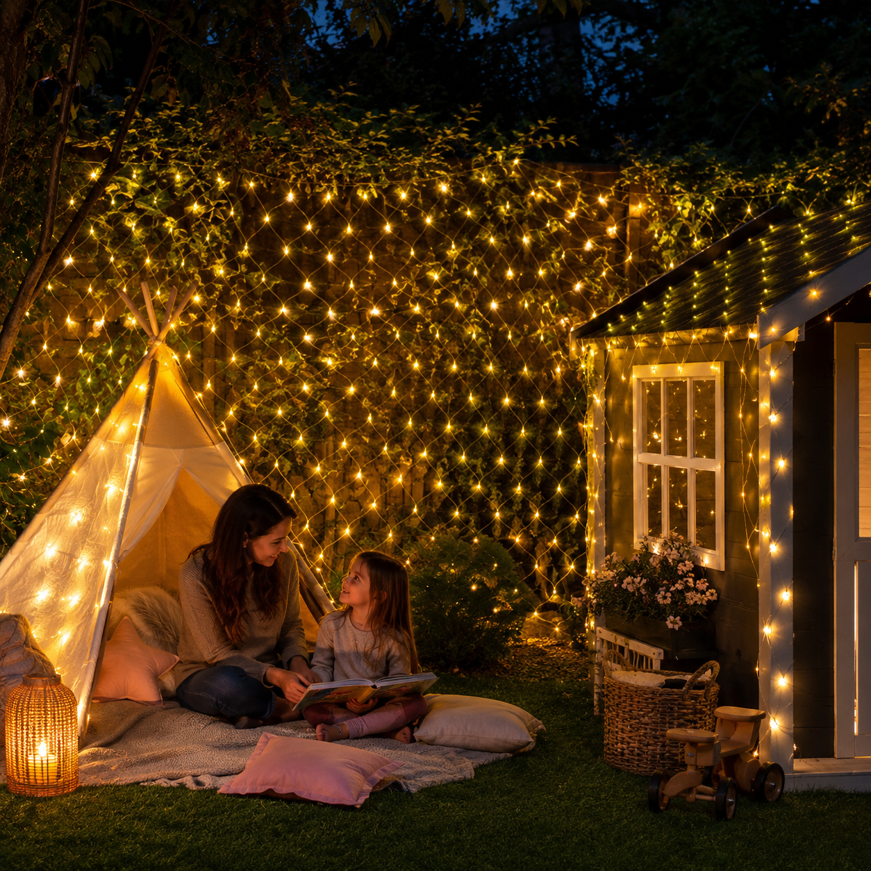 118 × 79 in 192 LED solar-powered remote-controlled net lights