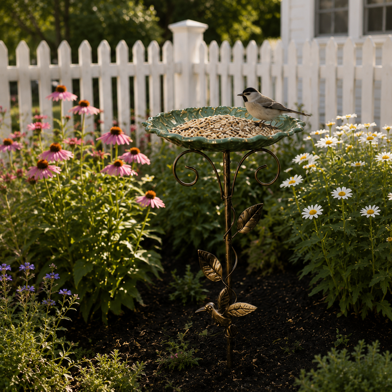 Vintage Mosaic Garden Bird Bath & Feeder