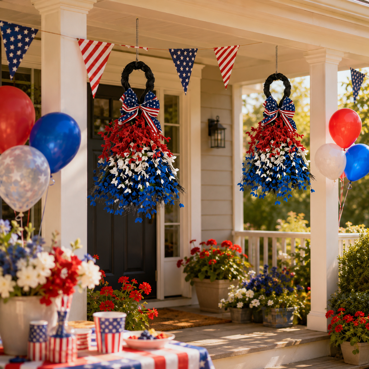Patriotic Red, White & Blue Hanging Wreath