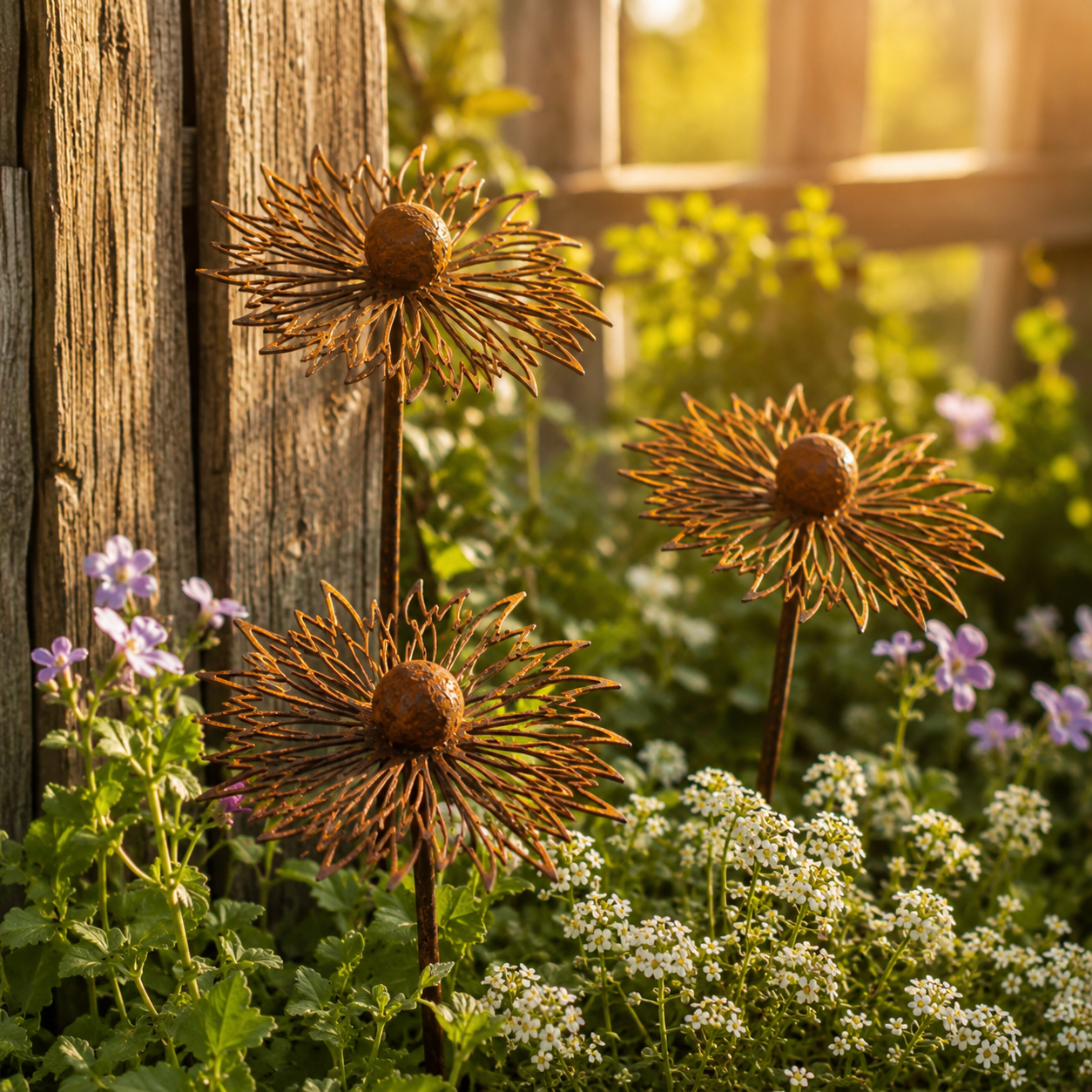 Rustic Cornflower Metal Garden Stakes