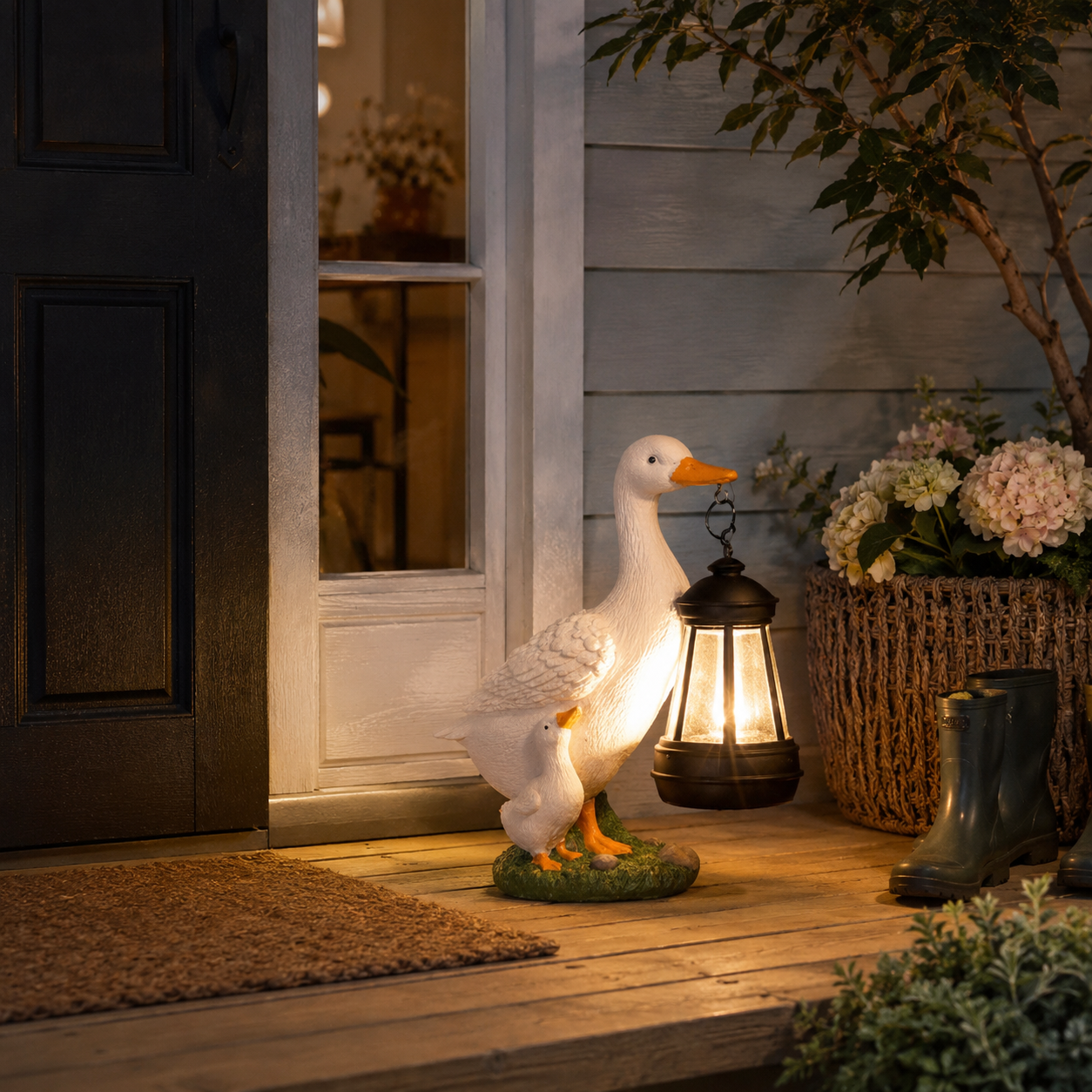 Solar White Duck Lantern Garden Decor
