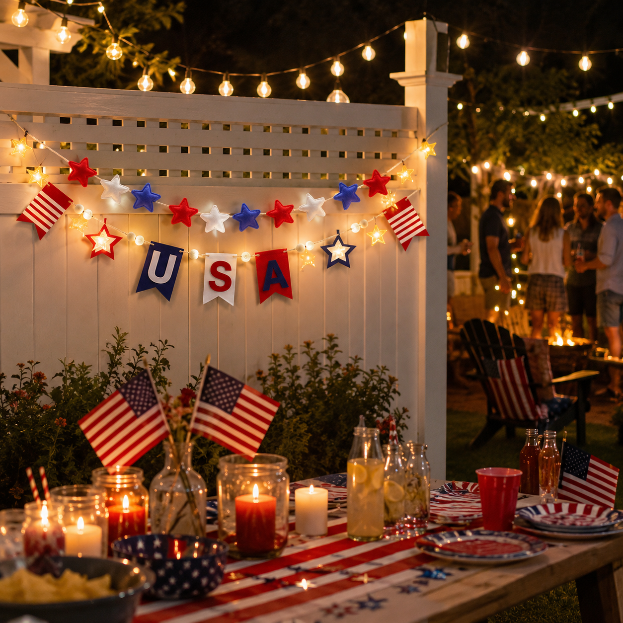 250 Patriotic USA Star & Wood Bead Hanging Banner