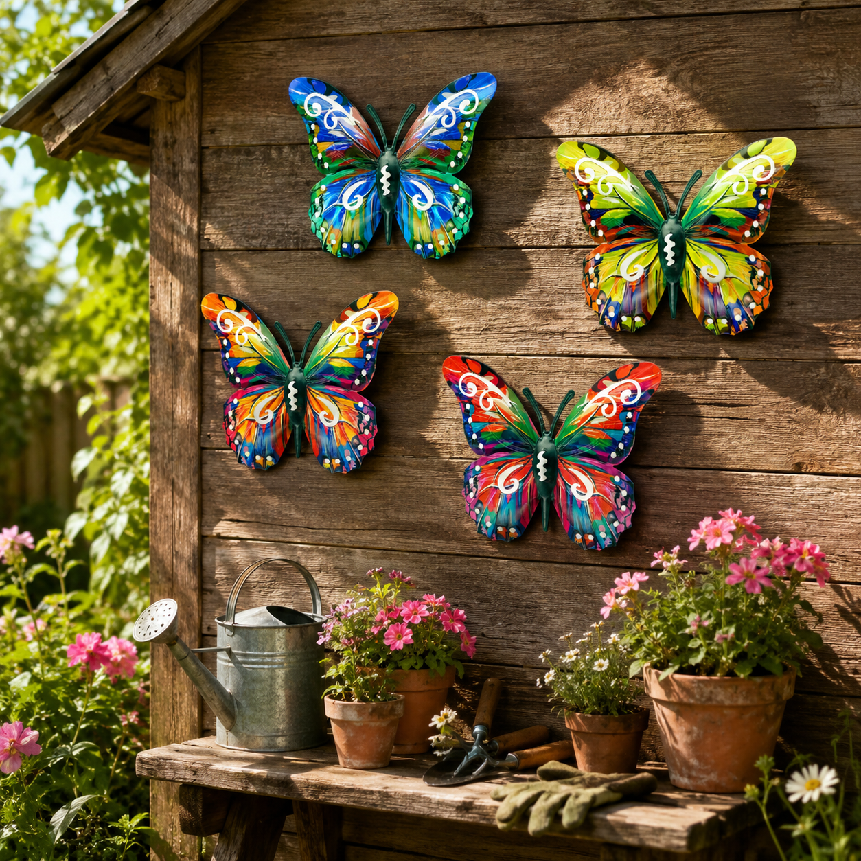 4-Pack Colorful Metal Butterfly Wall Decor, Hand-Painted Iron