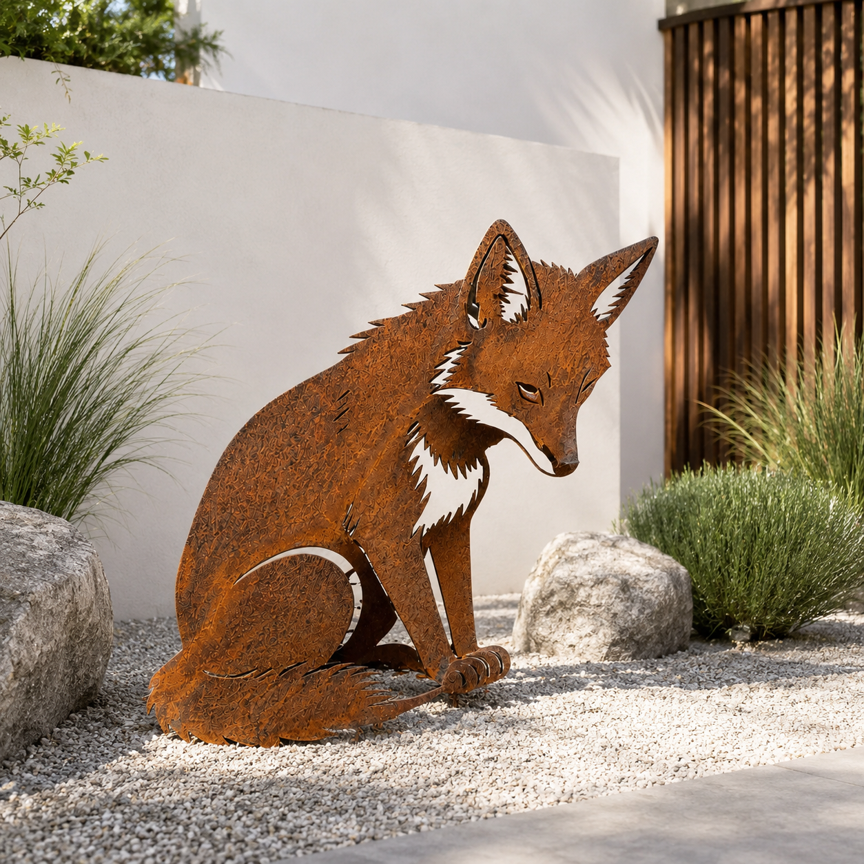 Rustic Metal Fox Garden Sculpture