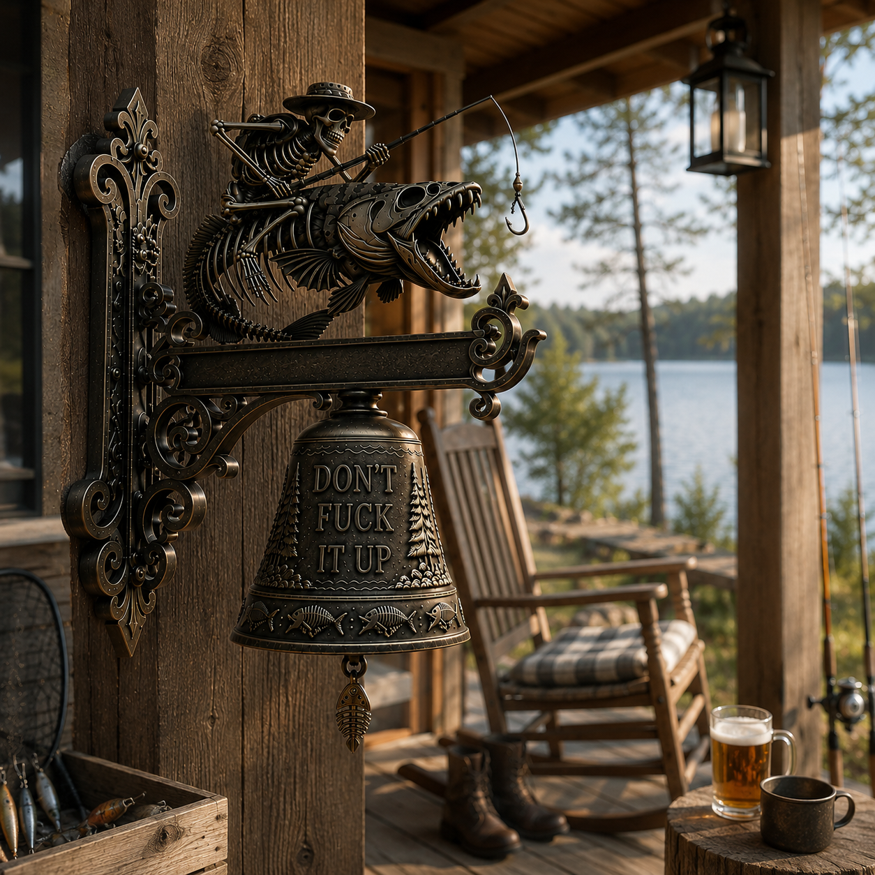 Skeleton Fisherman Wall Bell