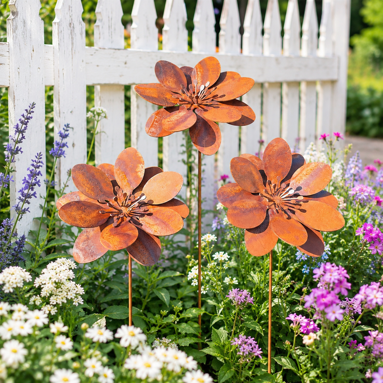 Rusty Metal Flower Garden Stake