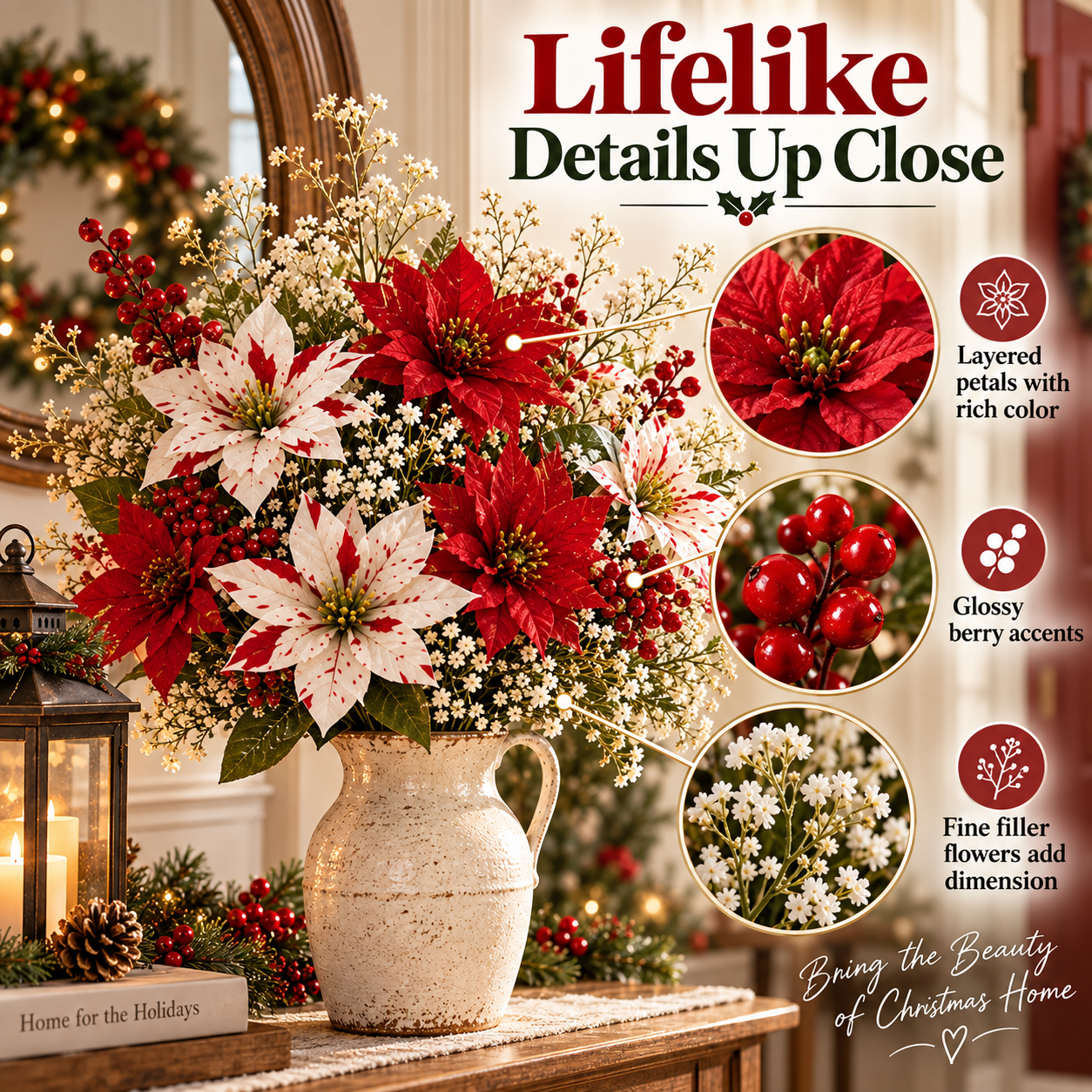 23pcs Christmas Artificial Poinsettia Flower Set