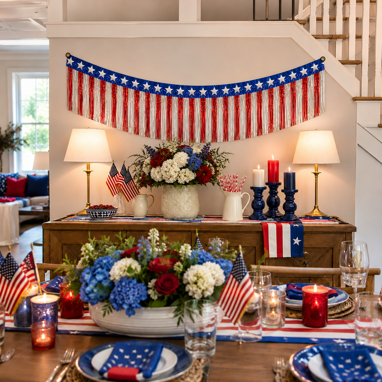 2-Pack Patriotic Red, White & Blue Fringe Banner