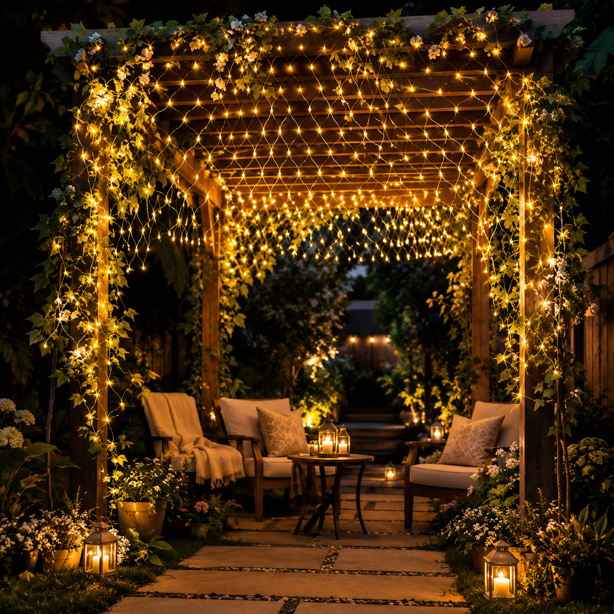 118 × 79 in 192 LED solar-powered remote-controlled net lights