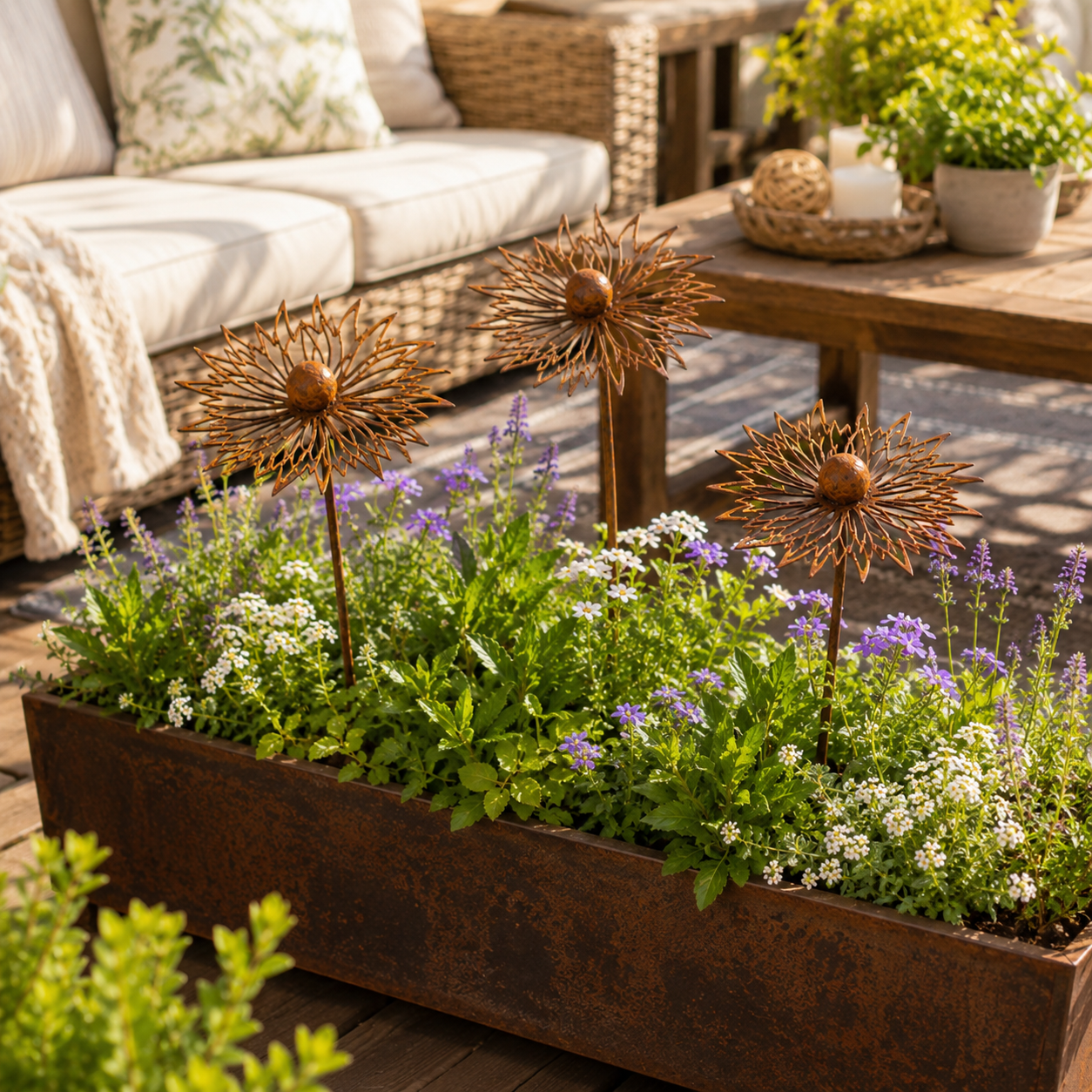 Rustic Cornflower Metal Garden Stakes