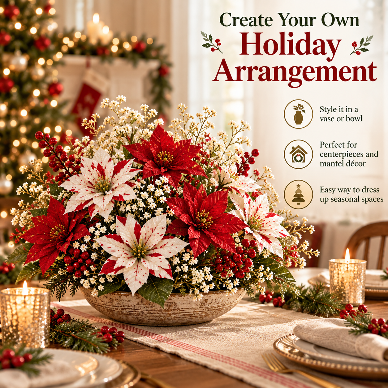 23pcs Christmas Artificial Poinsettia Flower Set