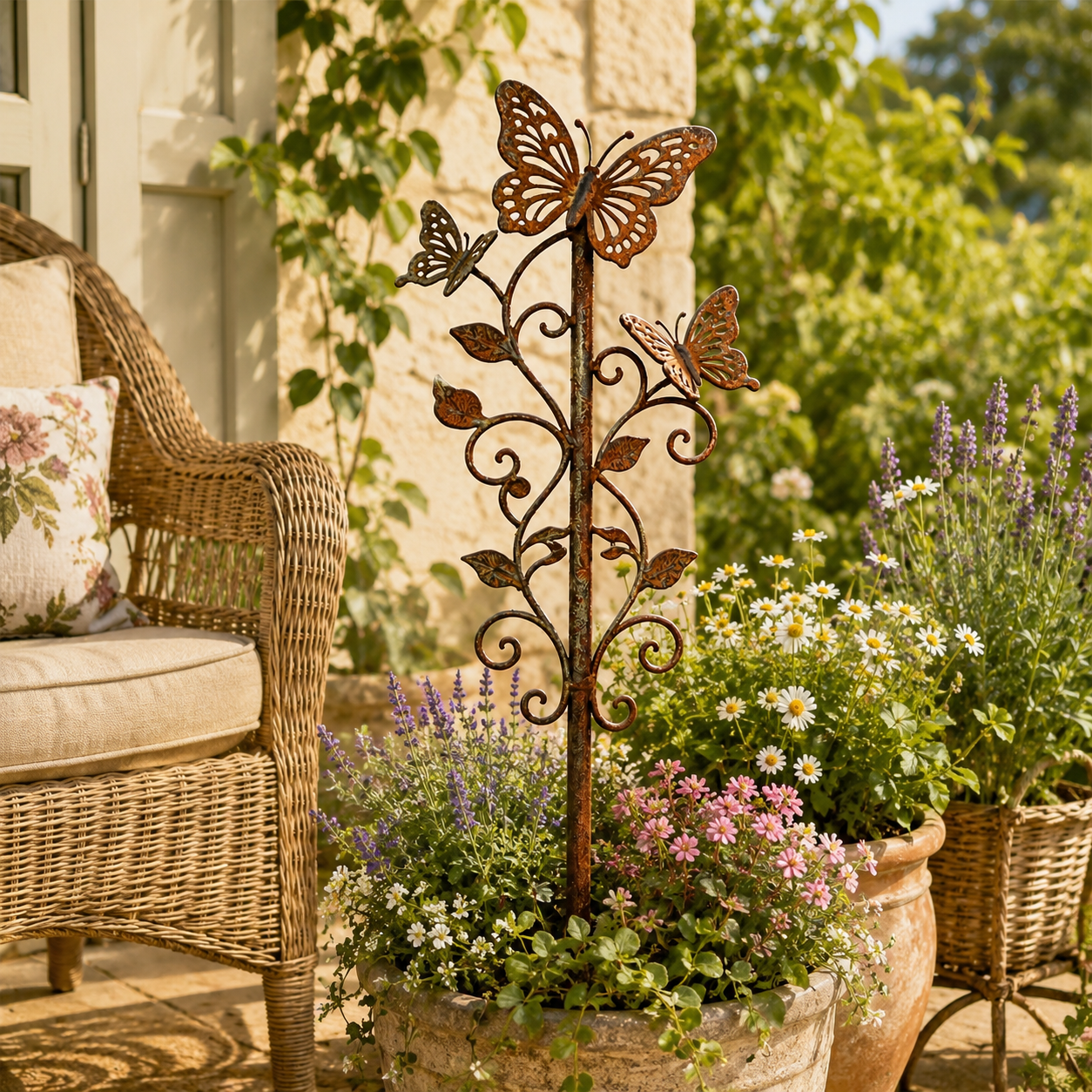 Rustic Metal Butterfly Garden Stake Decor