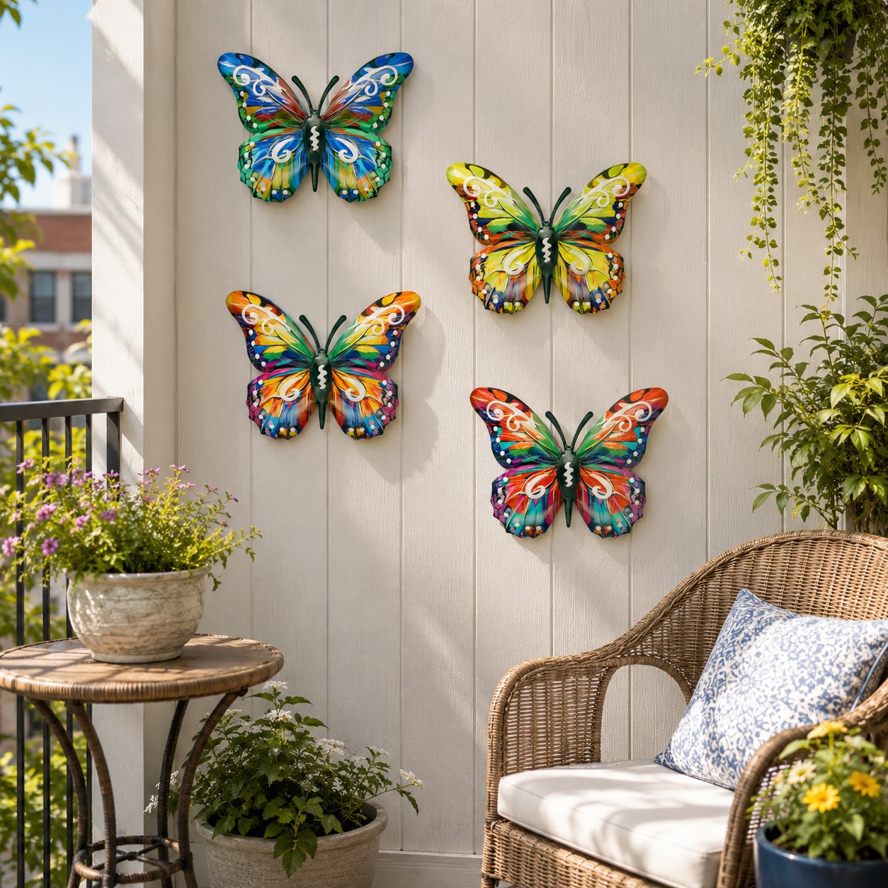 4-Pack Colorful Metal Butterfly Wall Decor, Hand-Painted Iron