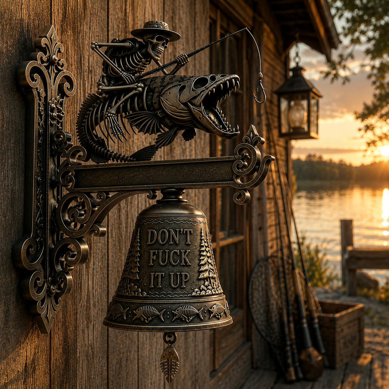 Skeleton Fisherman Wall Bell