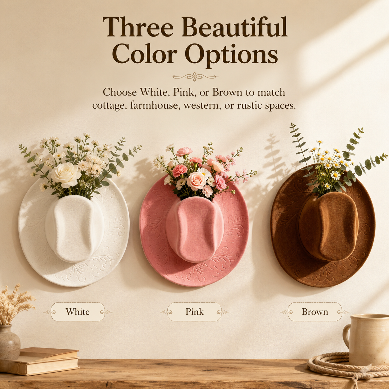 Cowboy Hat Wall Vase Decor, Western Farmhouse Wall Planter for Flowers