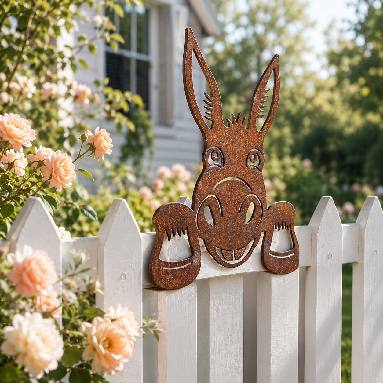 Rustic Donkey Fence Peeker Decor, Metal Donkey Garden Fence Decoration