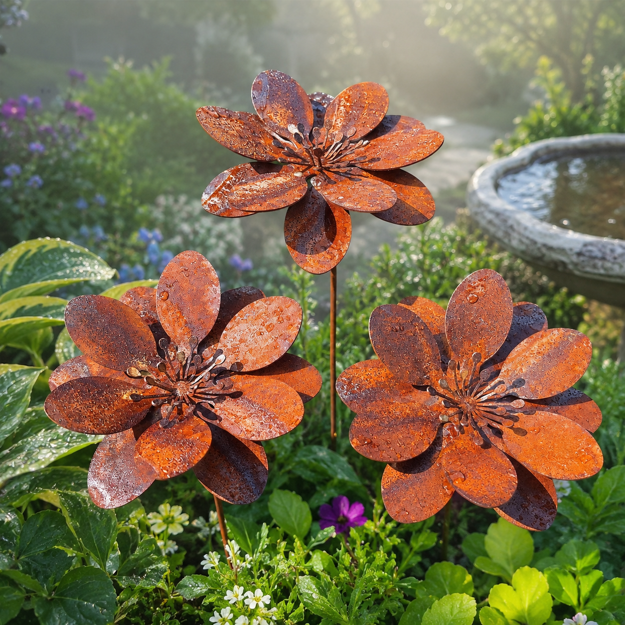 Rusty Metal Flower Garden Stake