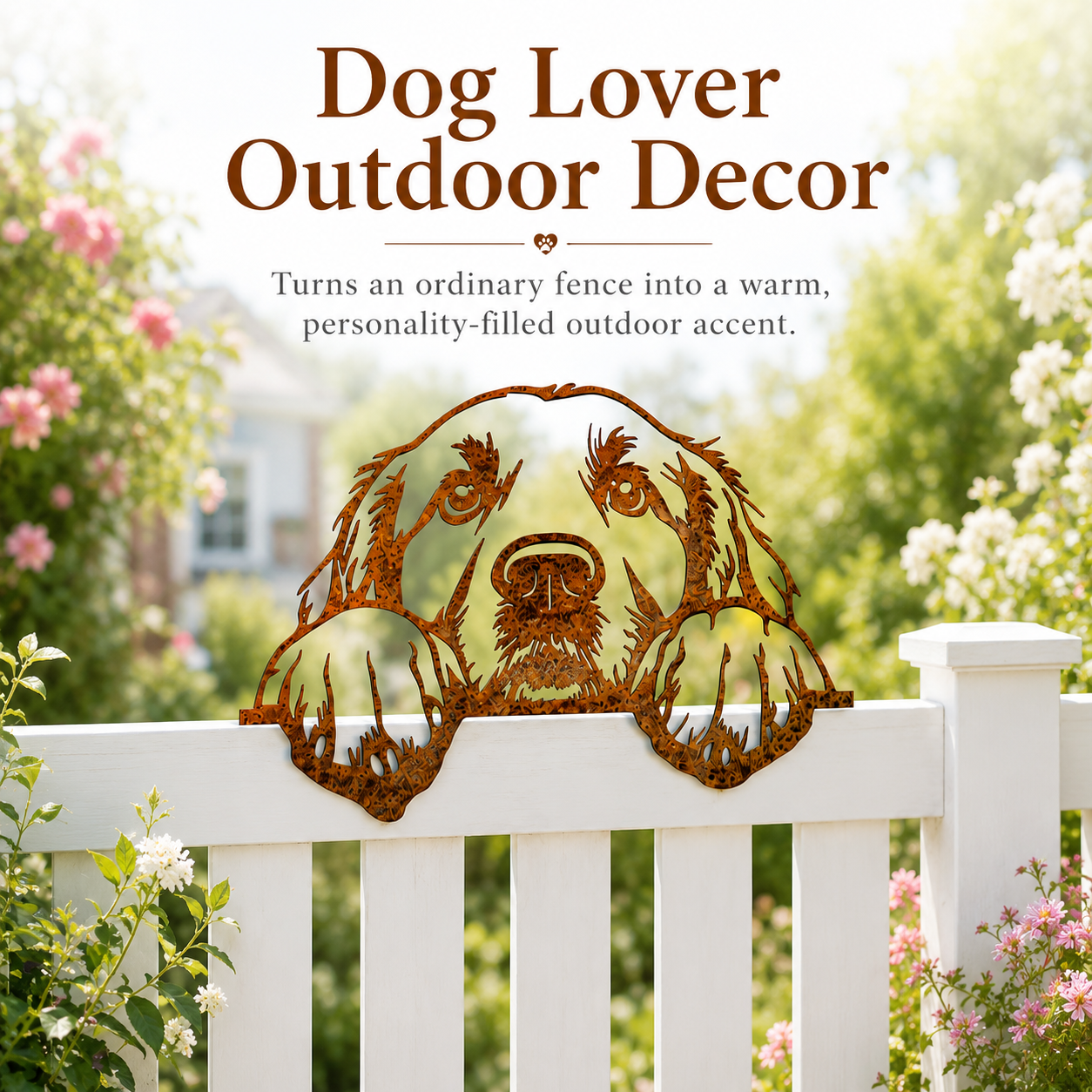 Rusty Dog Fence Peeker Metal Decor