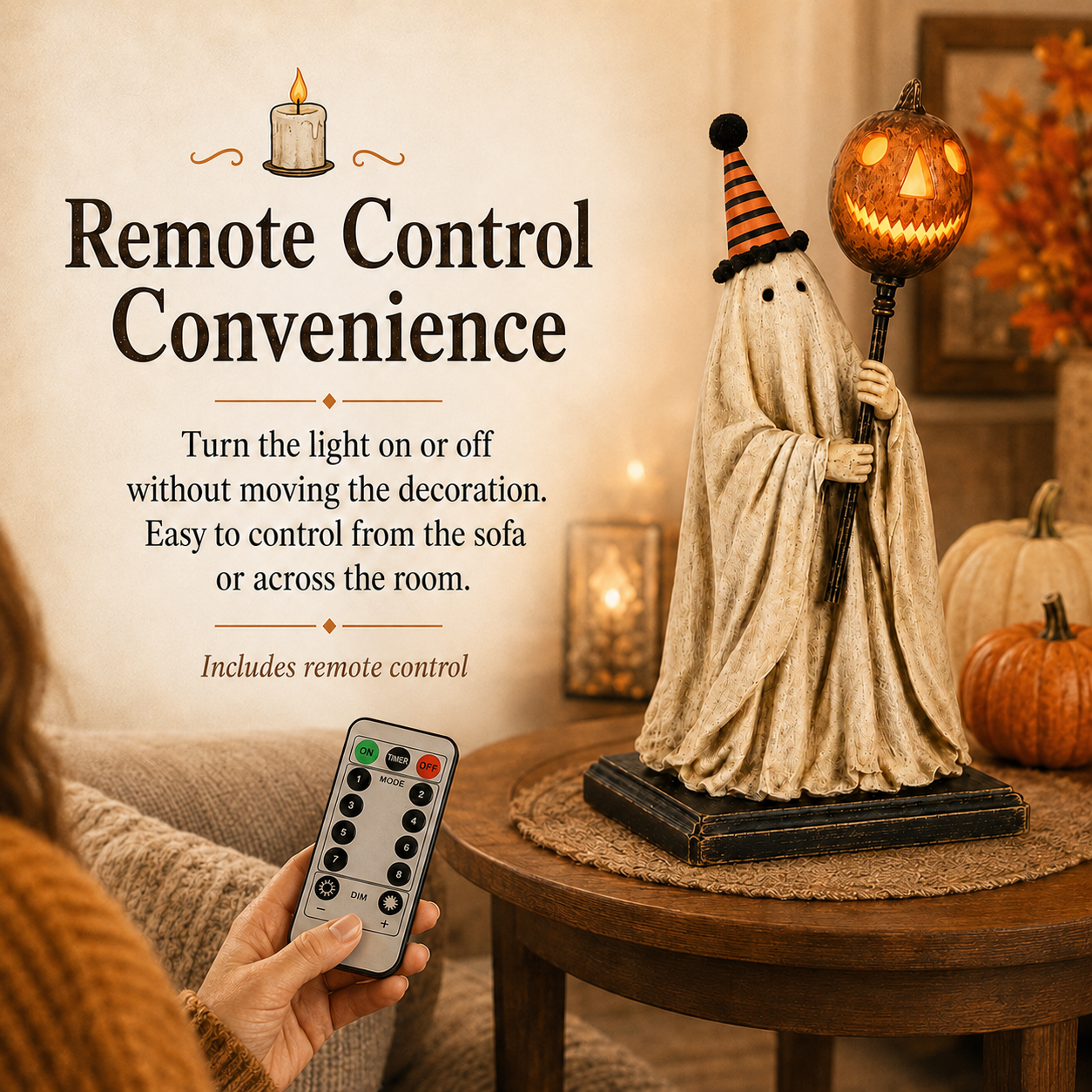Halloween Ghost Figurine with Remote Control Light