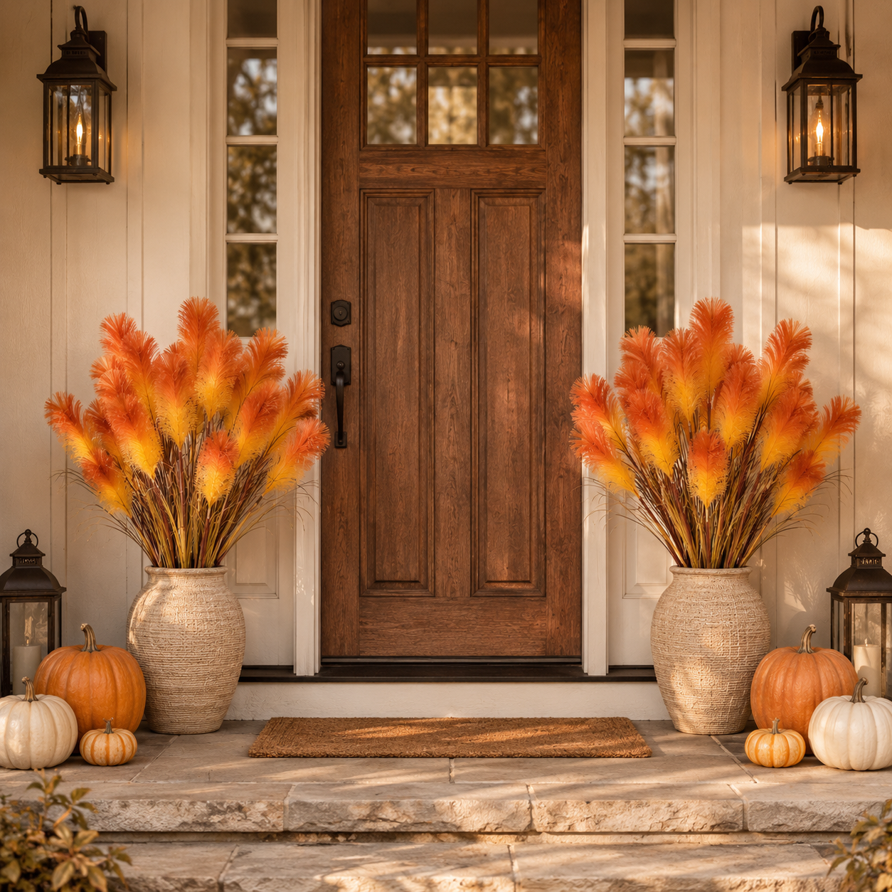 2 Bundles Artificial Pampas Grass Bouquet, 31.5 in Tall Fall Faux Pampas Grass Stems, 3 Plumes Per Bundle