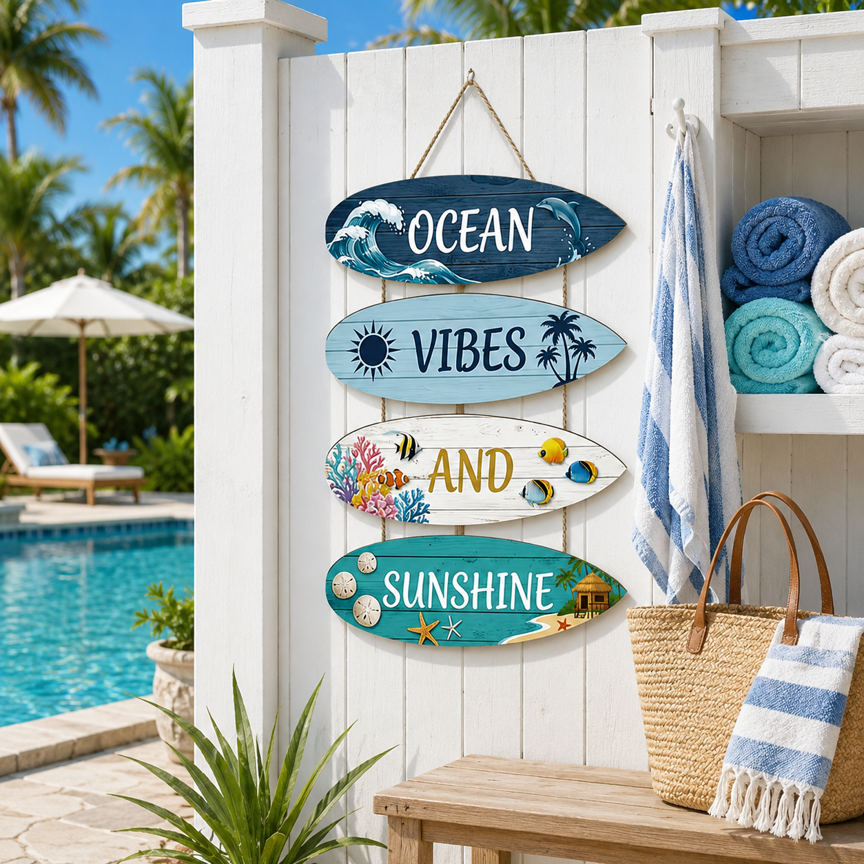 Ocean Vibes and Sunshine Surfboard Hanging