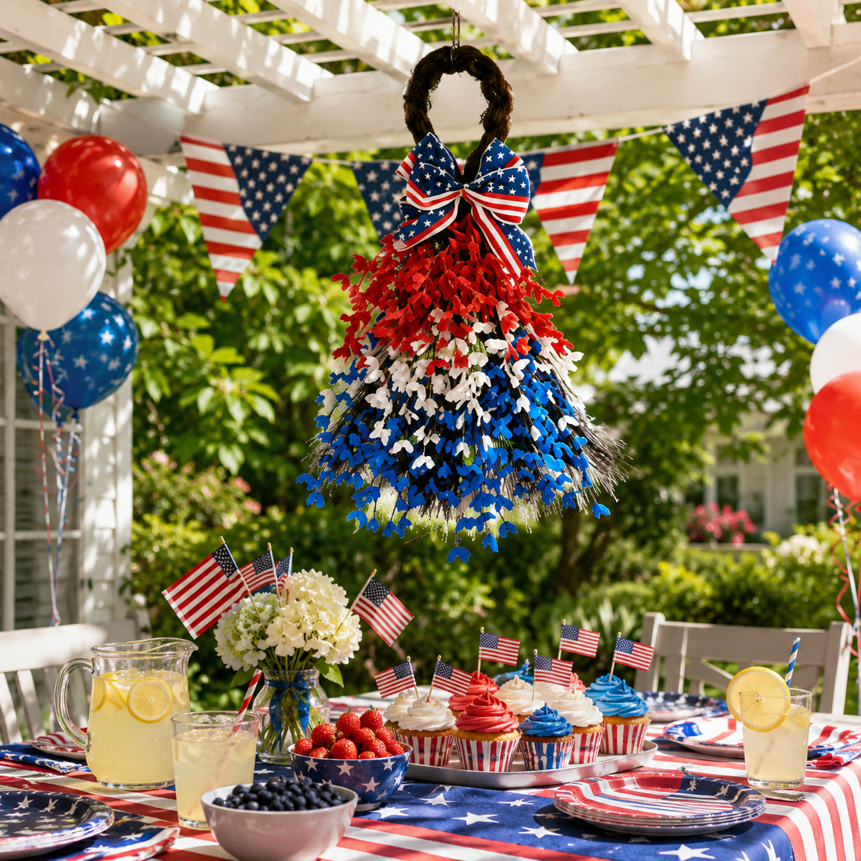 Patriotic Red, White & Blue Hanging Wreath