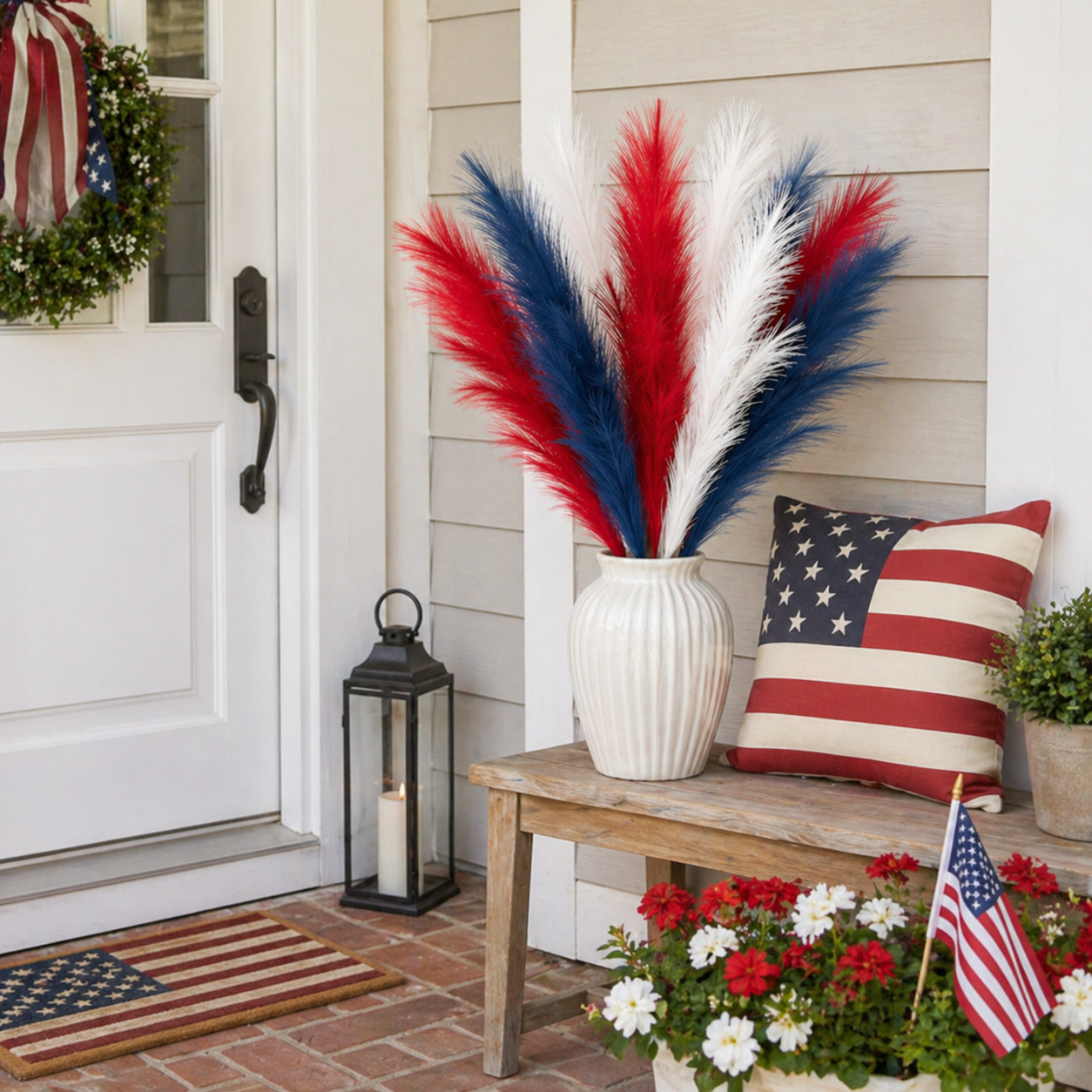 9PCS Patriotic Pampas Grass Stems